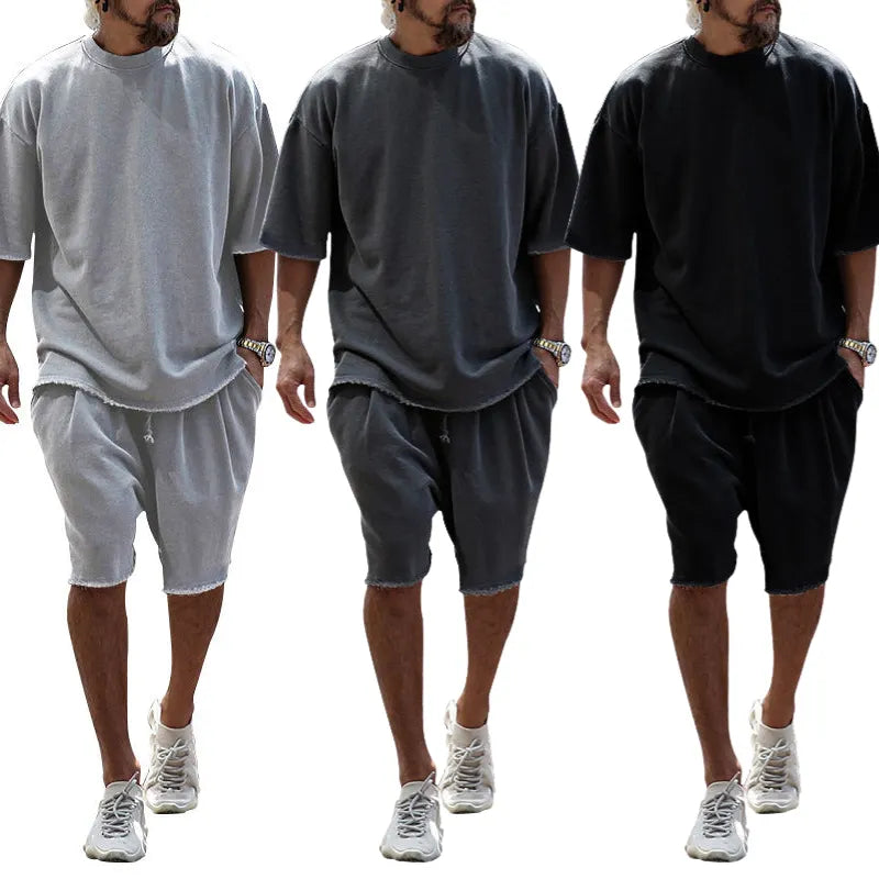 Herren Freizeitanzug mit Shorts, einfarbig, zweiteilig