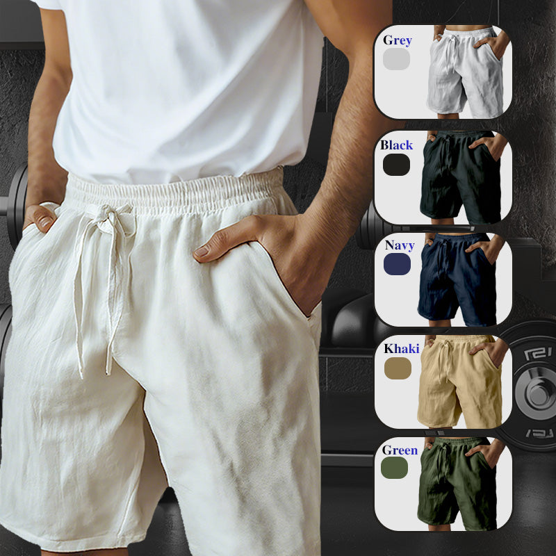 Herren-Shorts aus Baumwollleinen mit elastischem Kordelzug