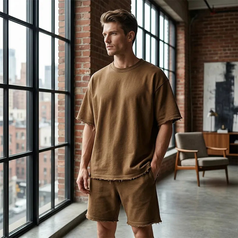 Herren Freizeitanzug mit Shorts, einfarbig, zweiteilig