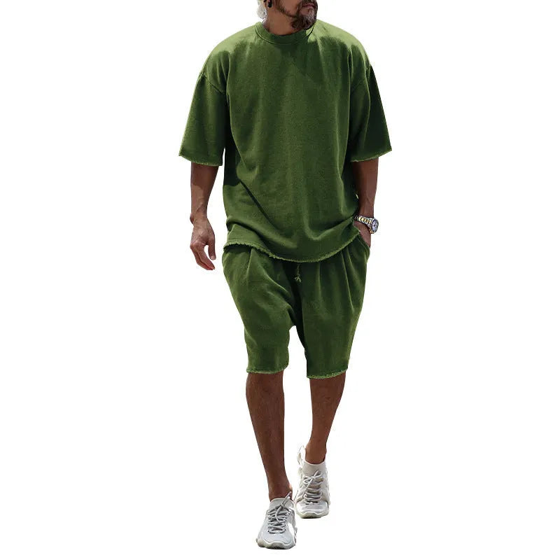 Herren Freizeitanzug mit Shorts, einfarbig, zweiteilig