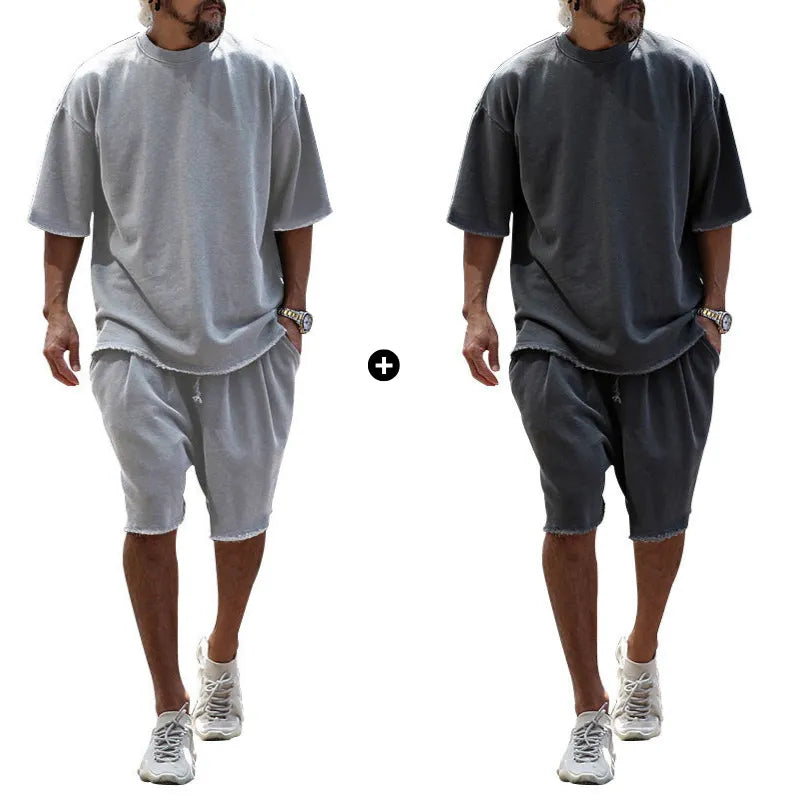 Herren Freizeitanzug mit Shorts, einfarbig, zweiteilig