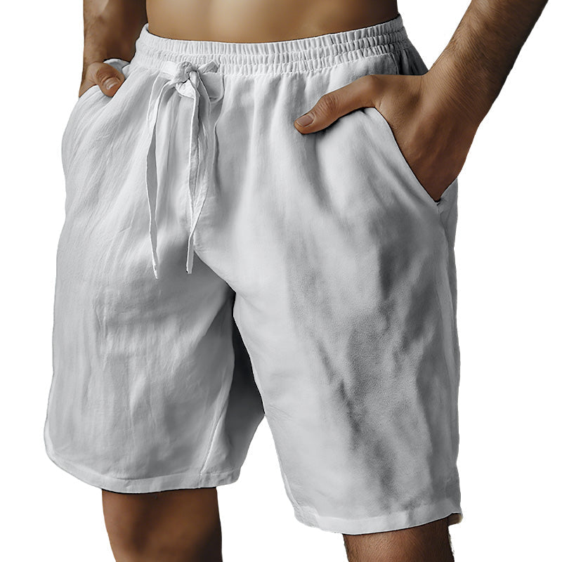 Herren-Shorts aus Baumwollleinen mit elastischem Kordelzug