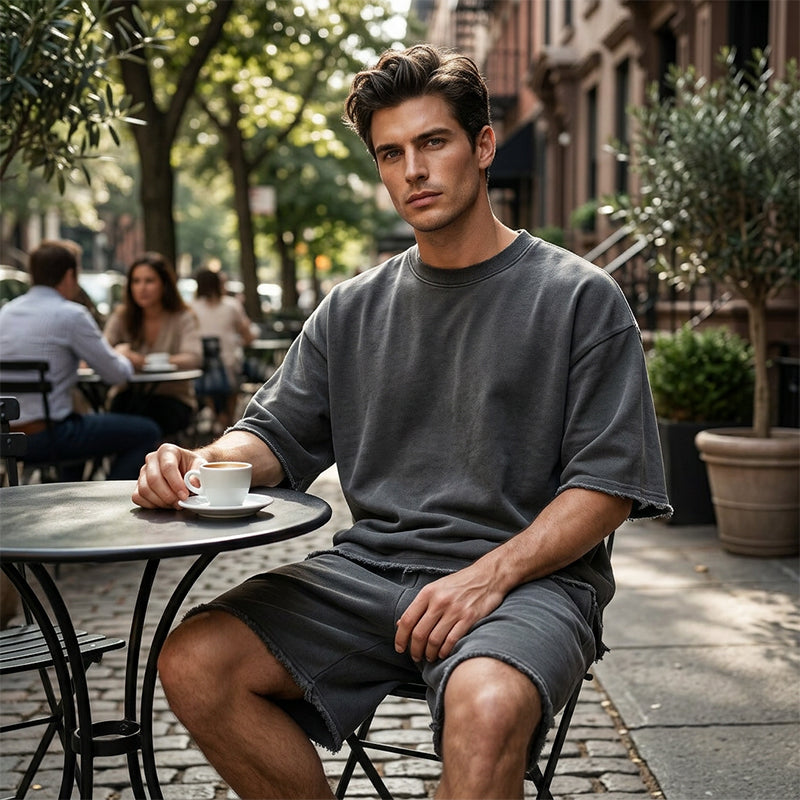 Herren Freizeitanzug mit Shorts, einfarbig, zweiteilig