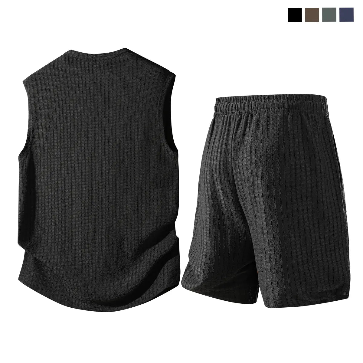Herren-Waffelstrick-Sportset (2-teilig) | Ärmelloses Tanktop & Shorts mit Tunnelzug