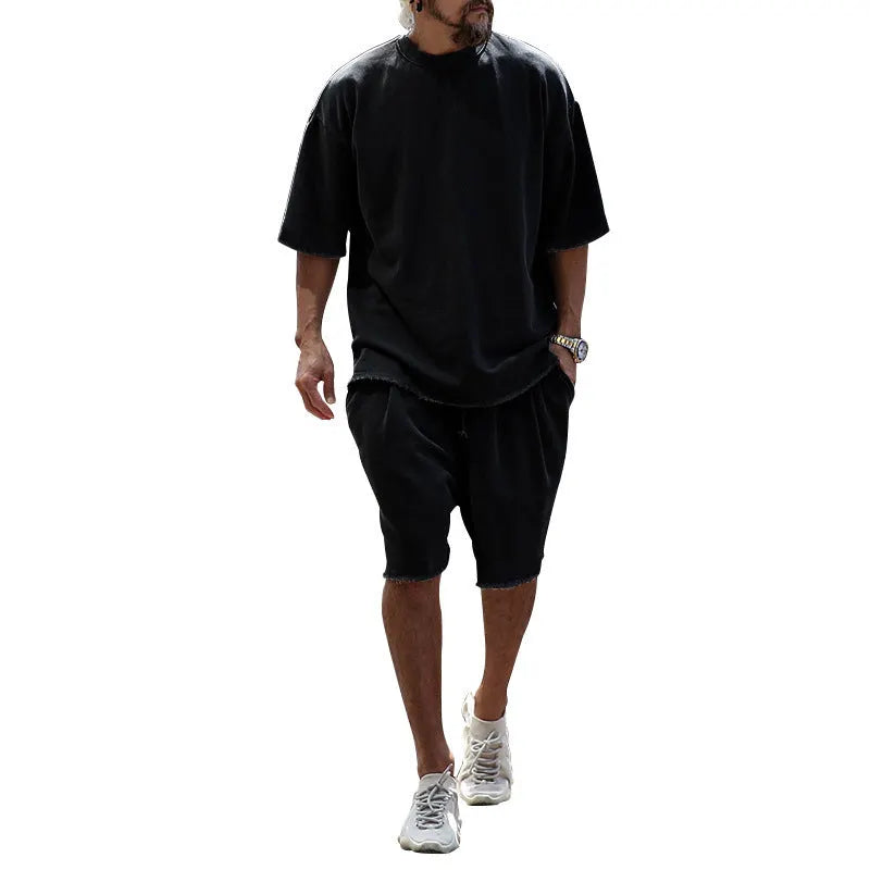 Herren Freizeitanzug mit Shorts, einfarbig, zweiteilig