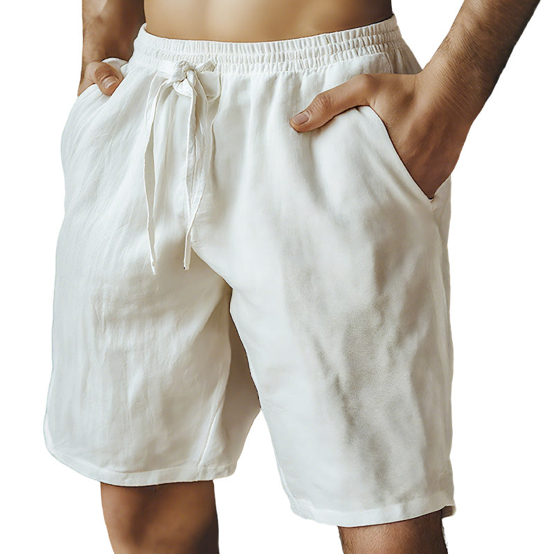 Herren-Shorts aus Baumwollleinen mit elastischem Kordelzug