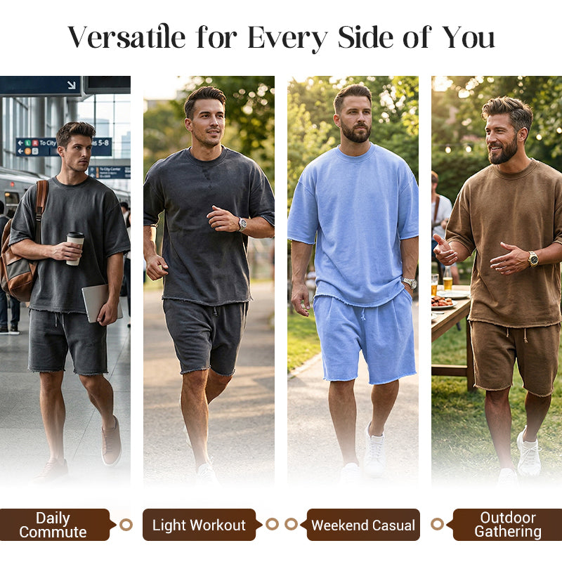 Herren Freizeitanzug mit Shorts, einfarbig, zweiteilig