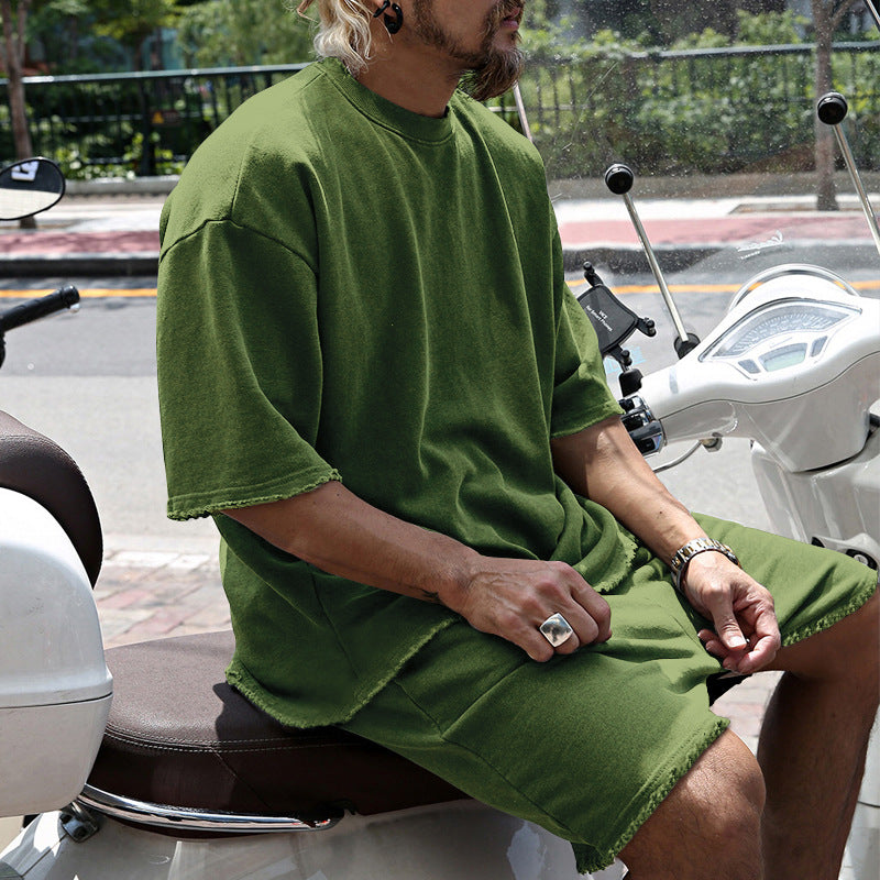 Herren Freizeitanzug mit Shorts, einfarbig, zweiteilig