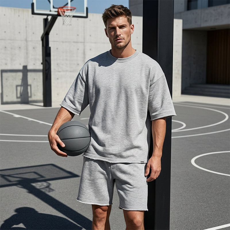 Herren Freizeitanzug mit Shorts, einfarbig, zweiteilig